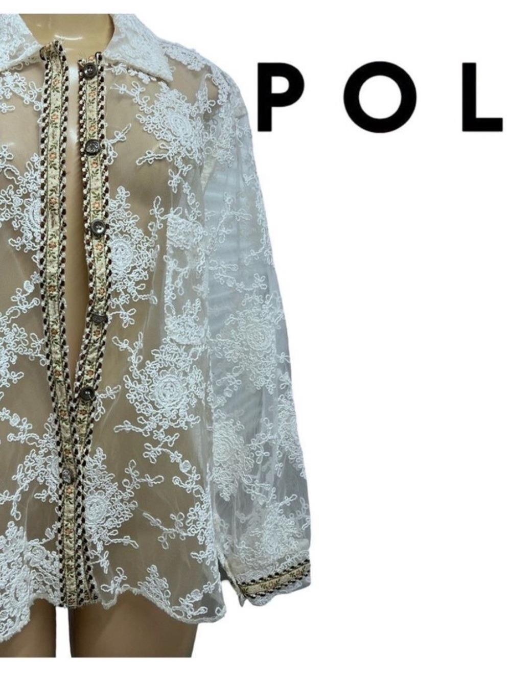 POL Sample Mesh Embellished Sheer Top NWOT